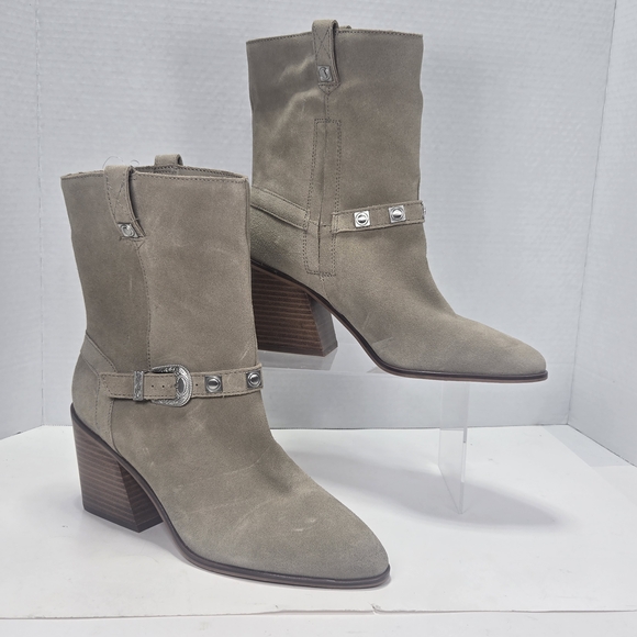 Lucky Brand SOGN buckled Block Heeled Suede Leather Western Boots Size 9 1/2 9.5 - Picture 2 of 16